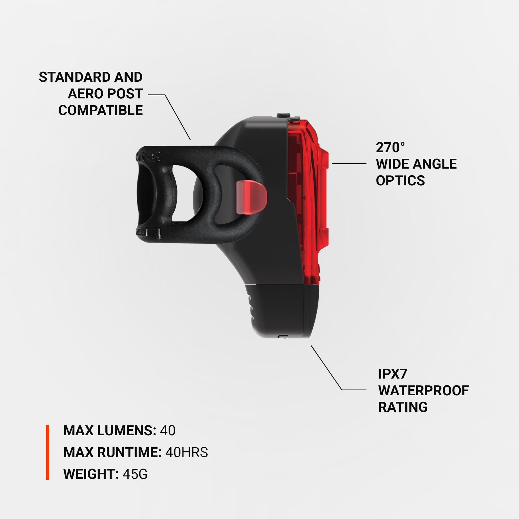 Lezyne KTV Drive+ rear bike light in black with red LED components