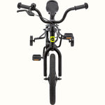 Retrospec Koda 16-inch black kids bike with training wheels, front view