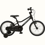 Retrospec Koda Plus 16-inch children's bicycle in matte black with training wheels, side view