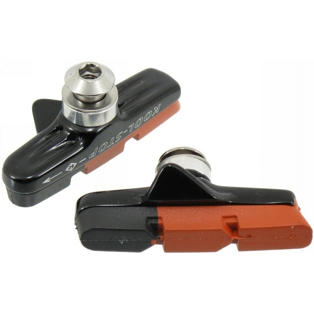 Kool-Stop Road Cartridge Brake Pads with black holder and orange salmon compound inserts