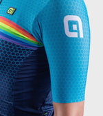 ALE cycling jersey in light blue with hexagonal pattern and rainbow stripe