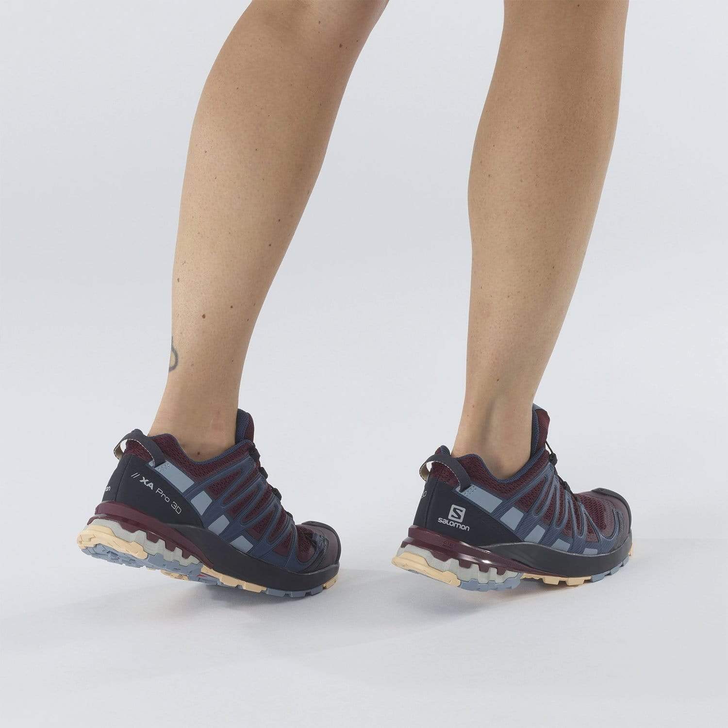 Salomon XA Pro 3D v8 women's trail running shoes in wine burgundy and navy colorway