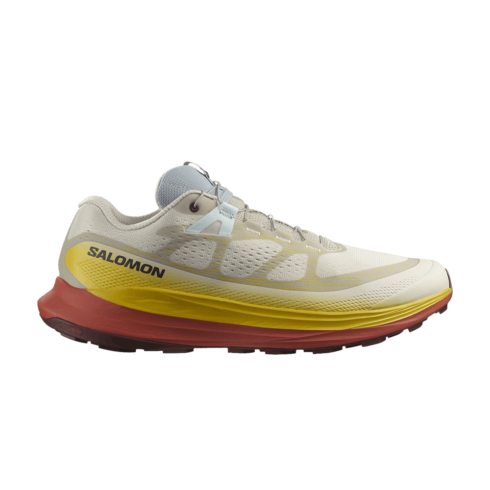 Salomon Ultra Glide 2 women's trail running shoe in beige, yellow and coral colorway