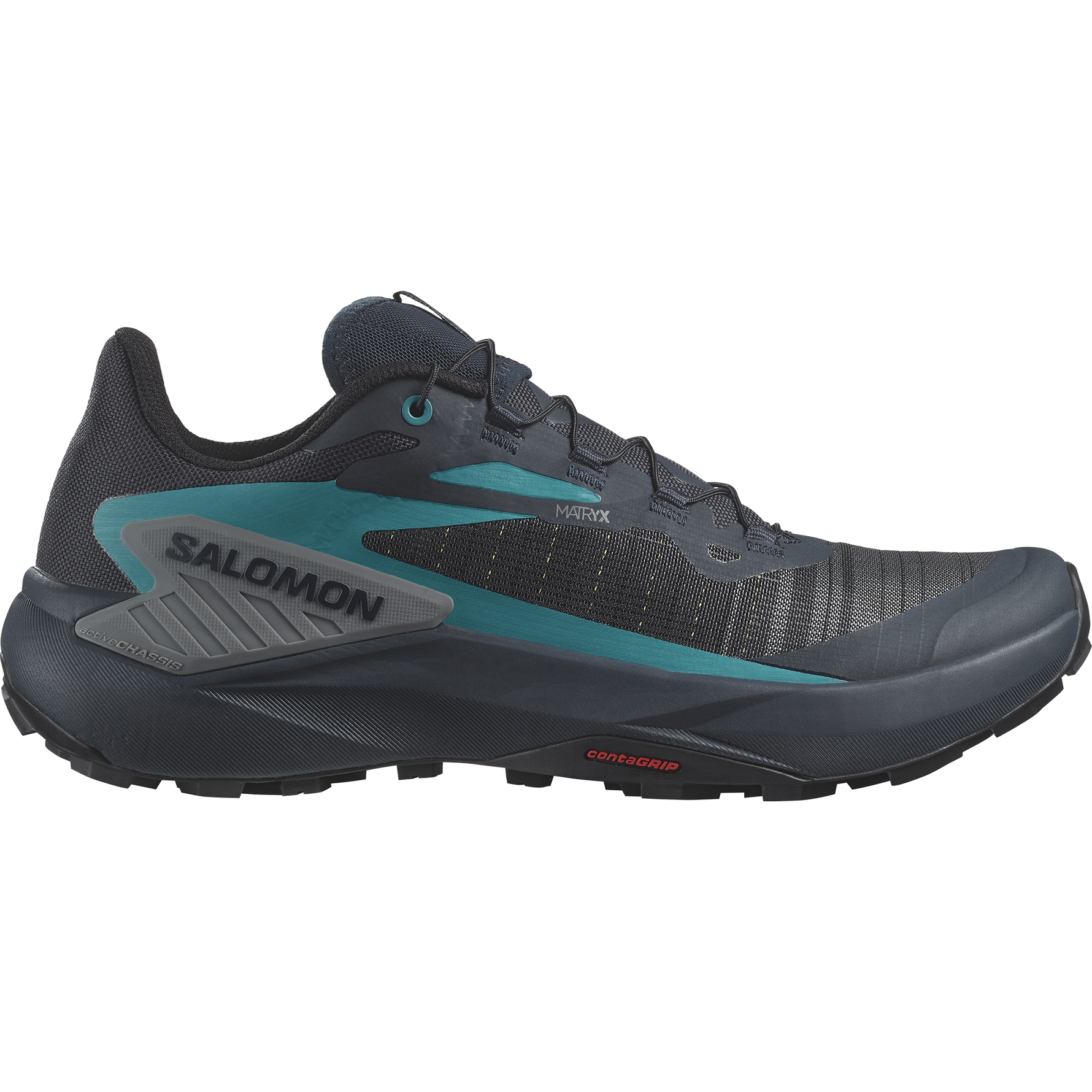 Salomon Genesis men's trail running shoe in carbon gray with teal accents