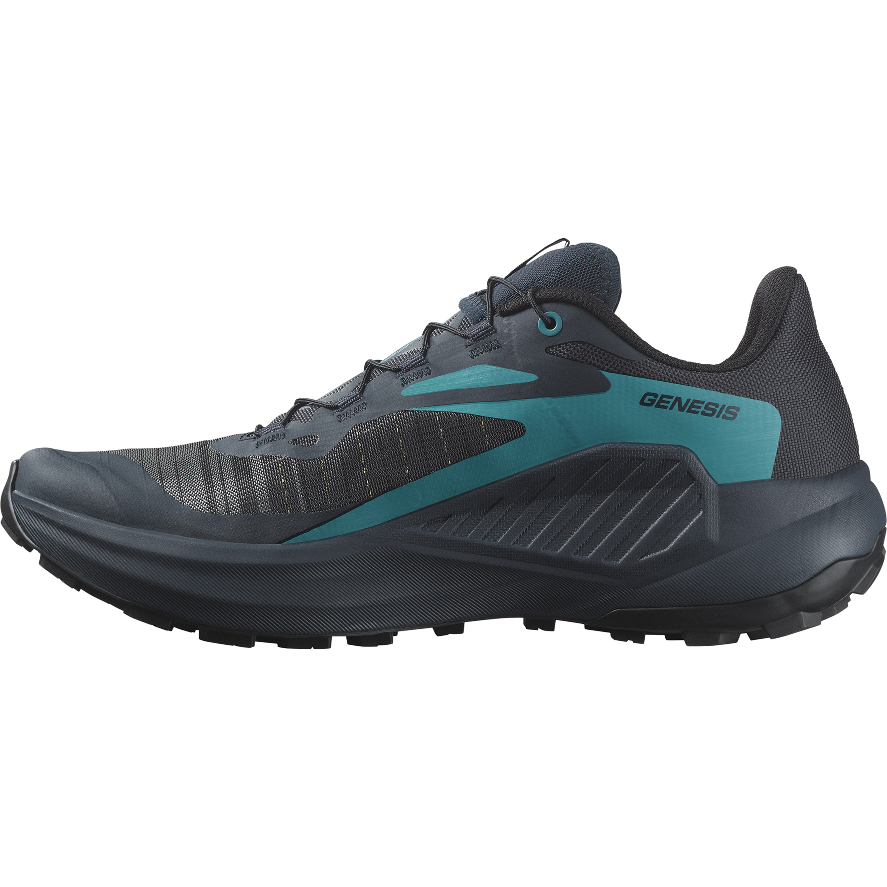 Salomon Genesis men's trail running shoe in carbon gray with teal accents