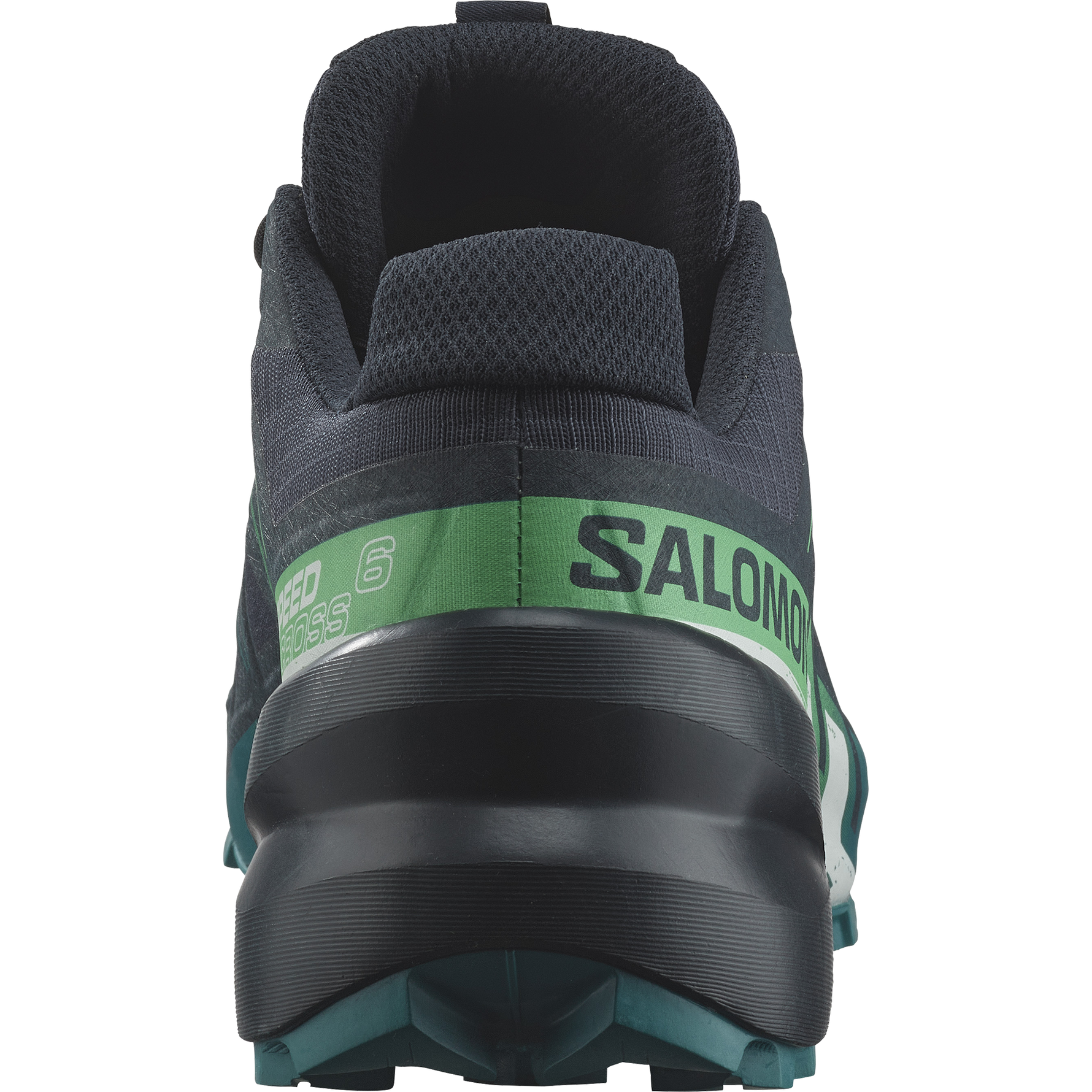 Salomon Speedcross 6 men's trail running shoe rear view showing heel and sole