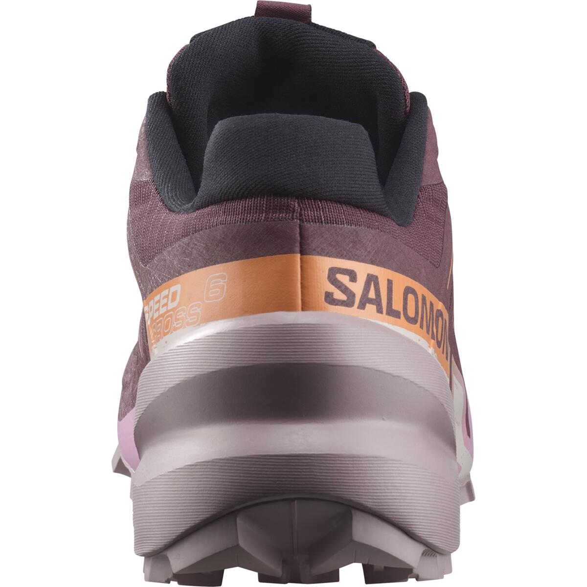 Salomon Speedcross 6 women's trail running shoe heel view in catawba grape colorway