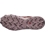 Salomon Speedcross 6 women's trail running shoe sole view in purple and coral colorway