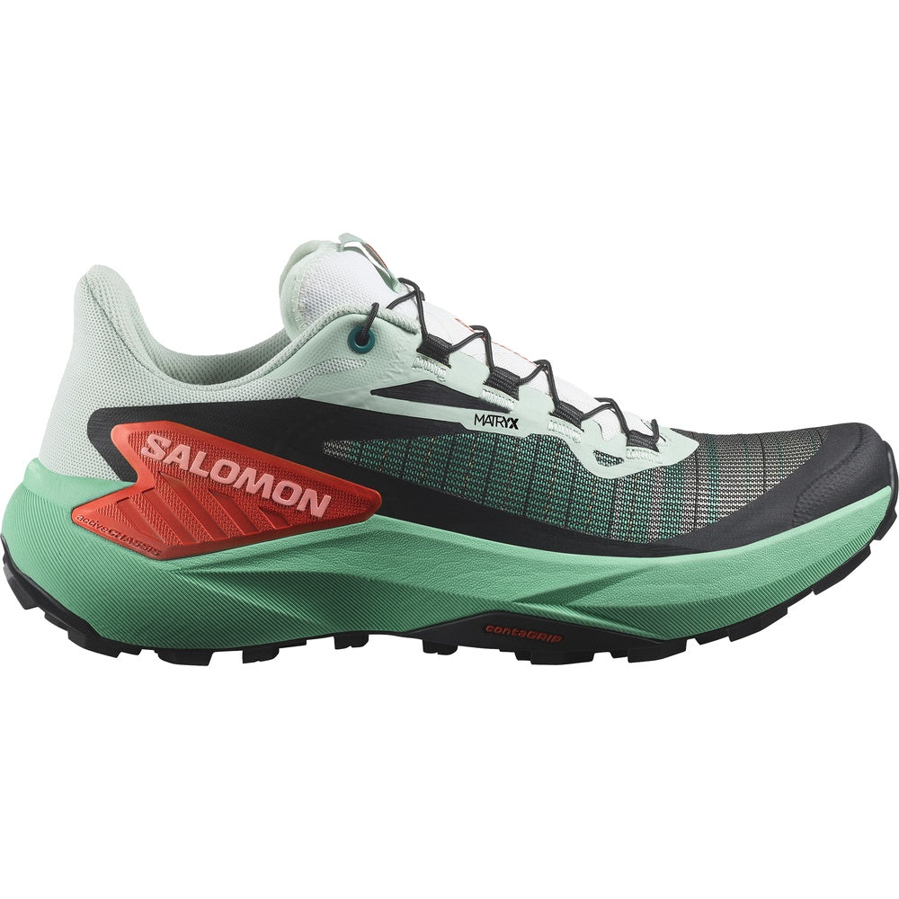 Salomon Genesis women's trail running shoe in bay green with coral accents