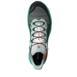 Salomon Genesis women's running shoe in bay green and cherry tomato colorway, top view