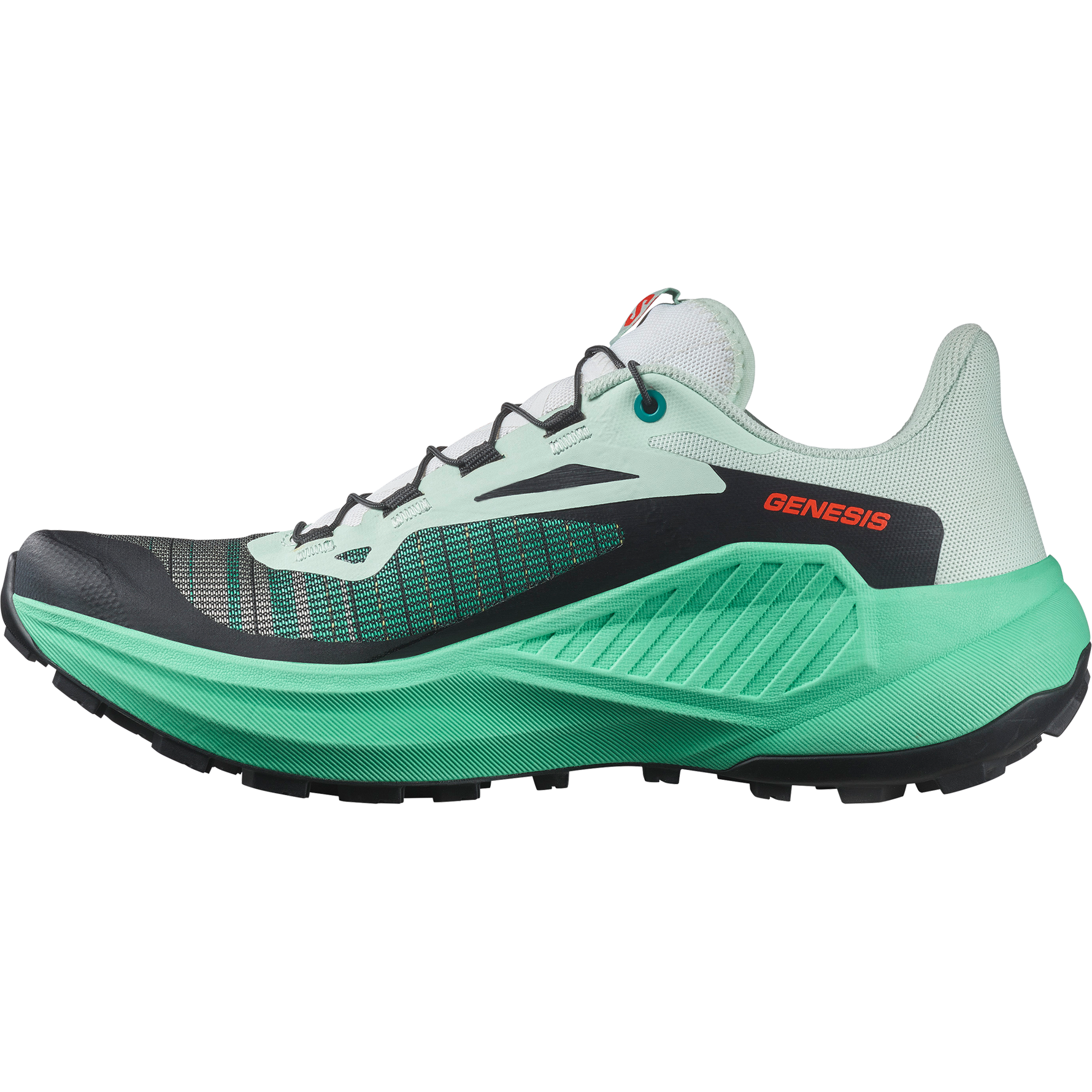 Salomon Genesis women's trail running shoe in bay green with electric green midsole