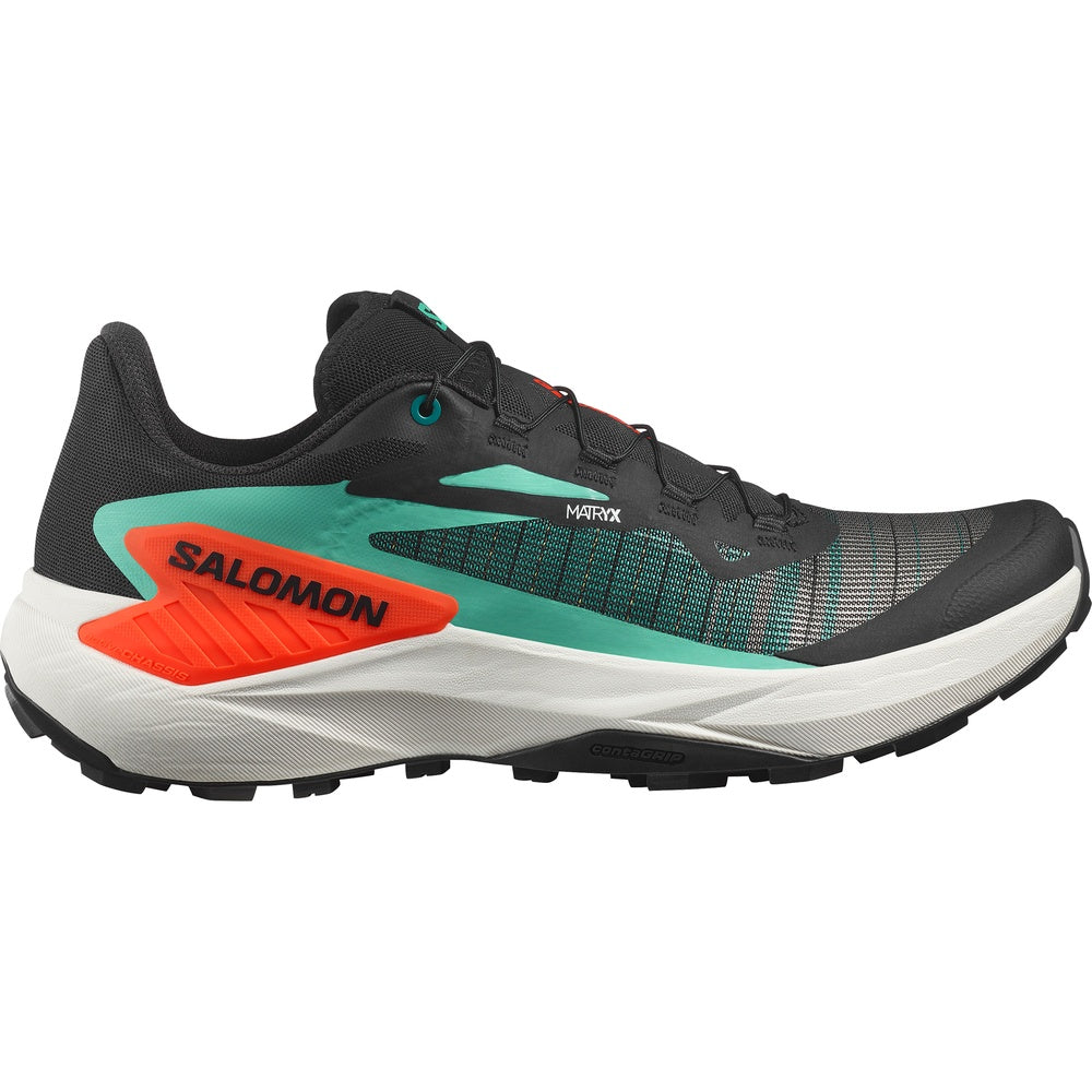 Salomon Genesis men's running shoe in black with green and orange details