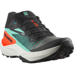 Salomon Genesis men's trail running shoe in black with green and orange details