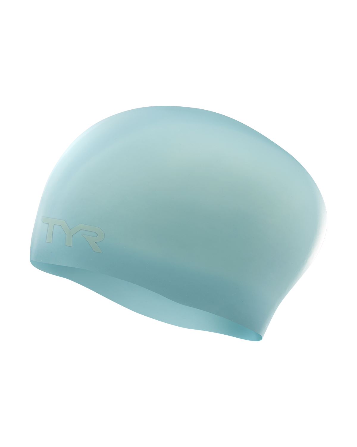 TYR Long Hair Silicone Swim Cap in mint green color with TYR logo