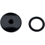 Black Shimano bleed screw and o-ring components on white background