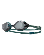 TYR BlackOps 140 EV swimming goggles with green straps and smoke lenses