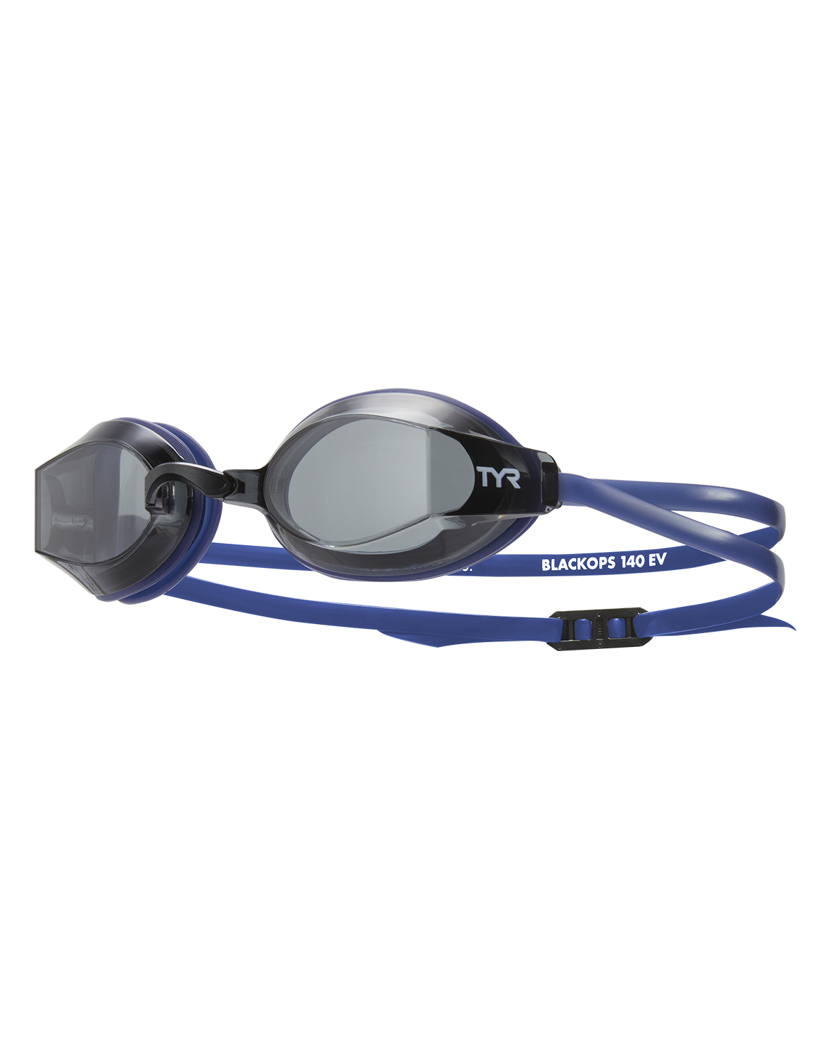 TYR Black Ops 140 EV racing goggles with blue straps and smoke lenses
