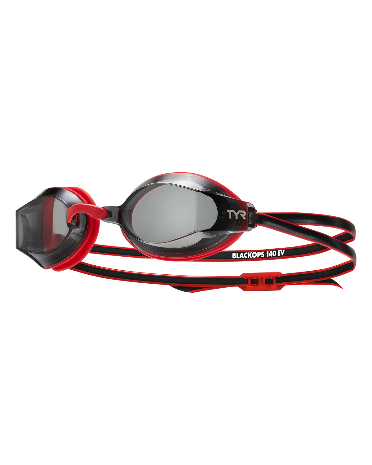 TYR Black Ops 140 EV racing goggles with smoke lenses and red accents