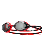 TYR Black Ops 140 EV racing goggles with black and red frame and tinted lenses