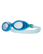 TYR Aqua Blaze kids swimming goggles in clear light blue with blue frame