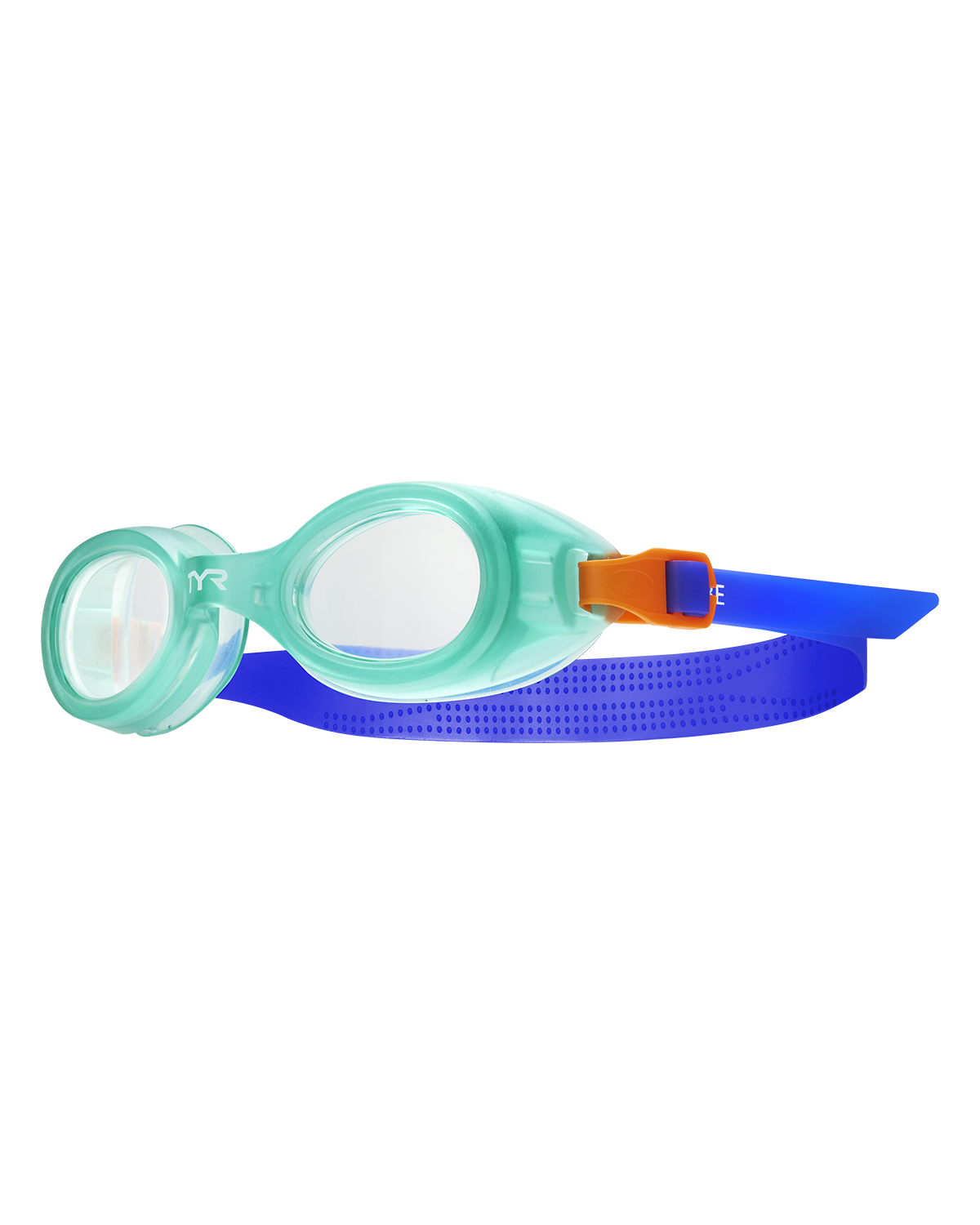 TYR Aqua Blaze kids swimming goggles with clear lenses and blue strap