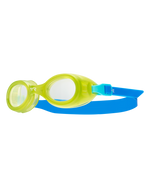 TYR Aqua Blaze kids swimming goggles in yellow-green and blue colorway