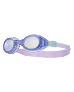 TYR Aqua Blaze kids swimming goggles in clear purple with adjustable strap