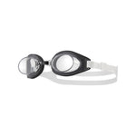 TYR youth swimming goggles with clear lenses and black frame on white background