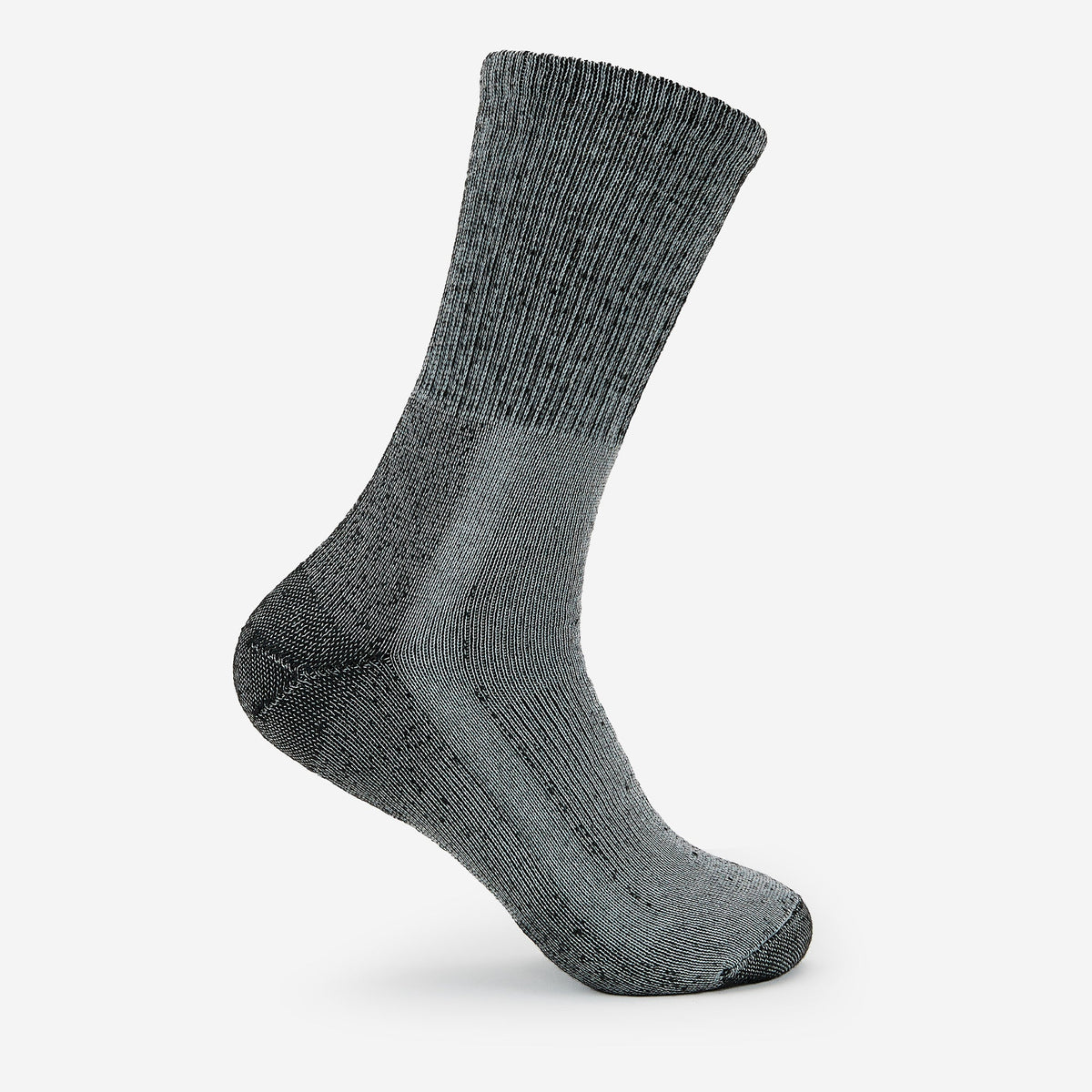 Thorlos grey hiking crew sock with cushioned sole and reinforced heel and toe