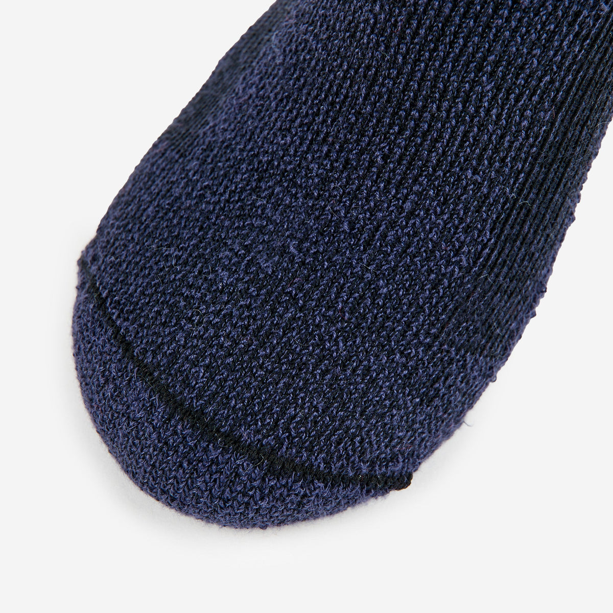 Thorlos hiking low cut sock toe box in Night Navy blue knit fabric