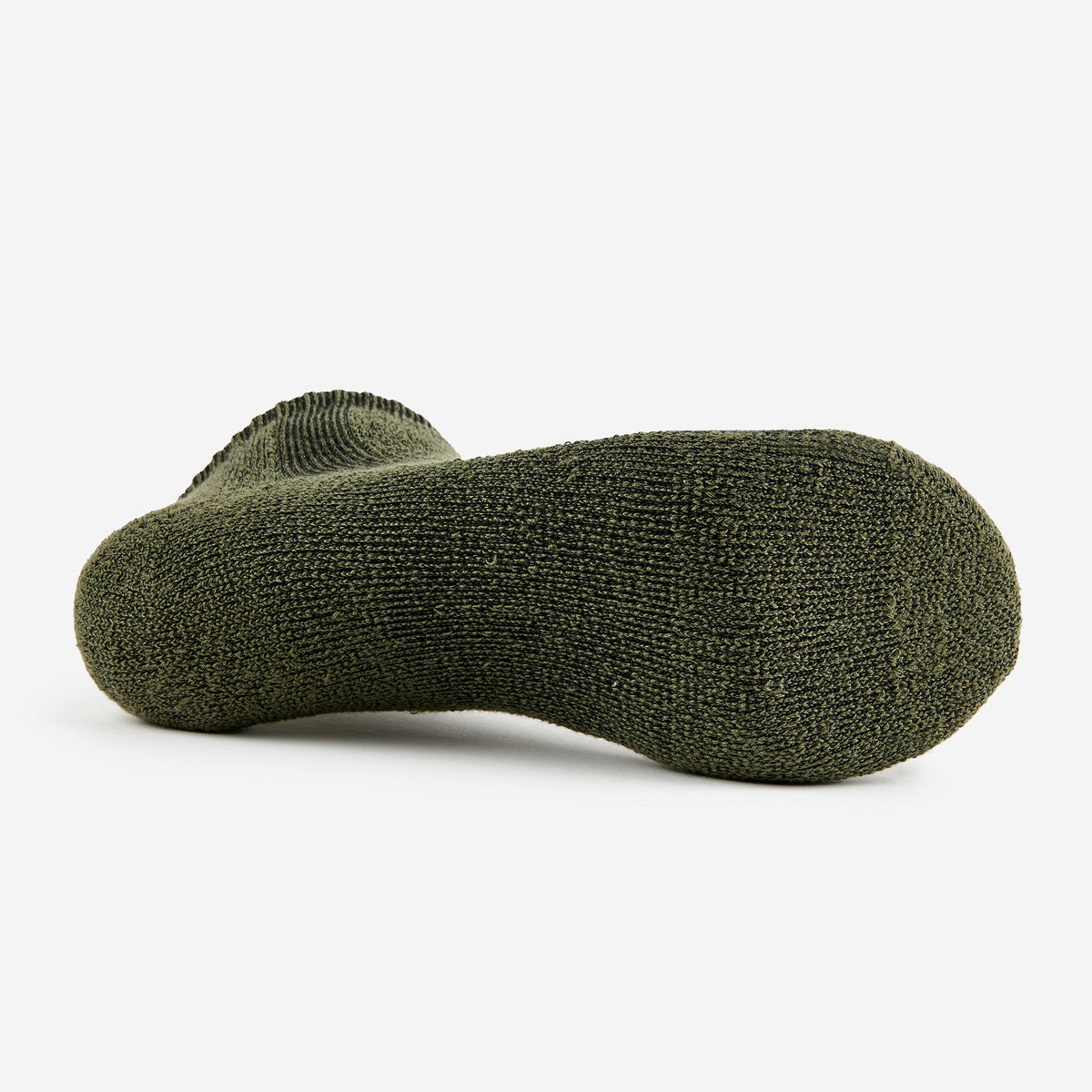 Thorlos hiking low cut sock in forest green shown from sole angle on white background