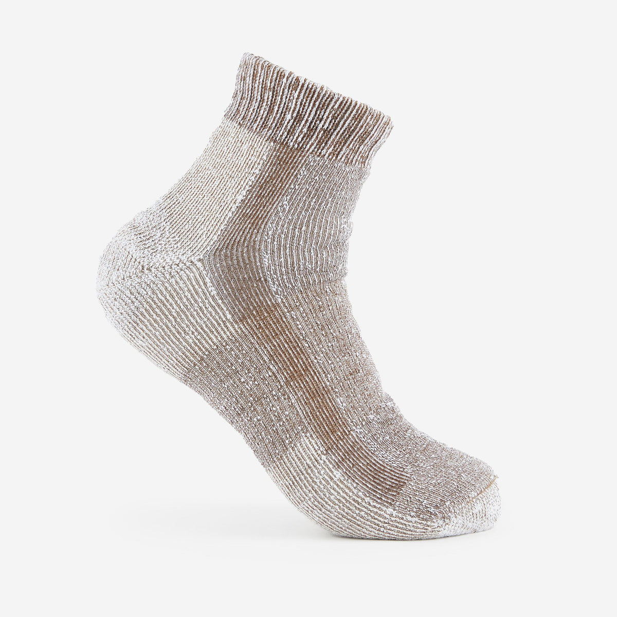 Thorlos light hiking ankle sock in walnut heather, side view showing ankle height and cushioning