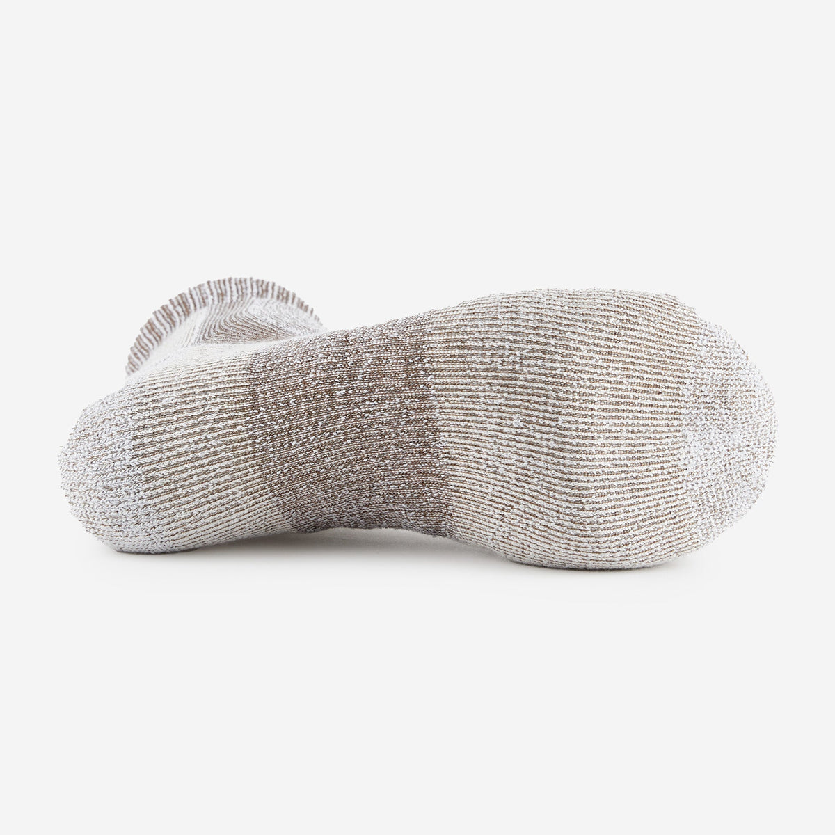 Bottom sole view of Thorlos LTHMX hiking ankle sock in walnut brown and white