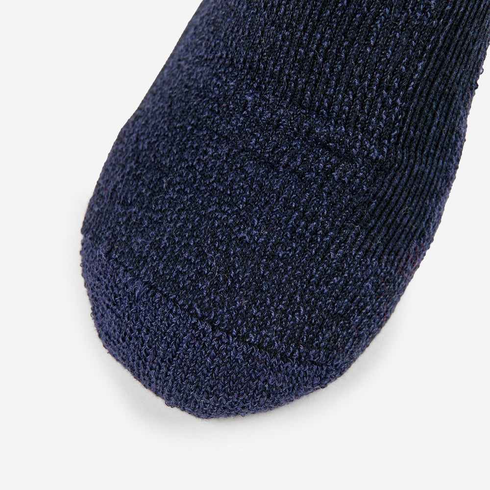 Thorlos hiking ankle sock in Night Navy showing toe box and cushioned terry loop construction