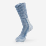 Thorlos women's blue marl crew hiking sock with cushioned heel and toe