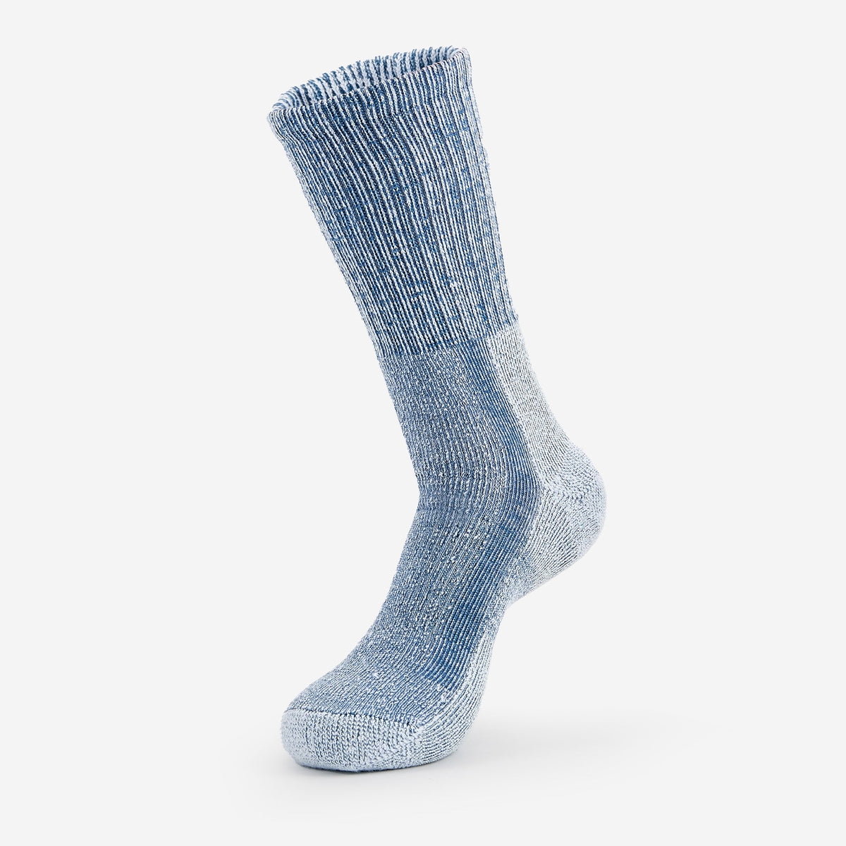 Thorlos women's blue marl crew hiking sock with cushioned heel and toe