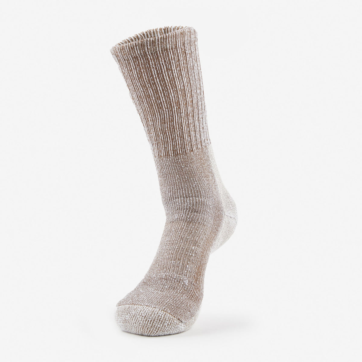 Thorlos women's light hiking crew sock in khaki heathered knit with cushioned sole