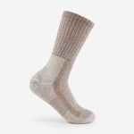 Thorlos women's light hiking crew sock in khaki heathered brown and white blend