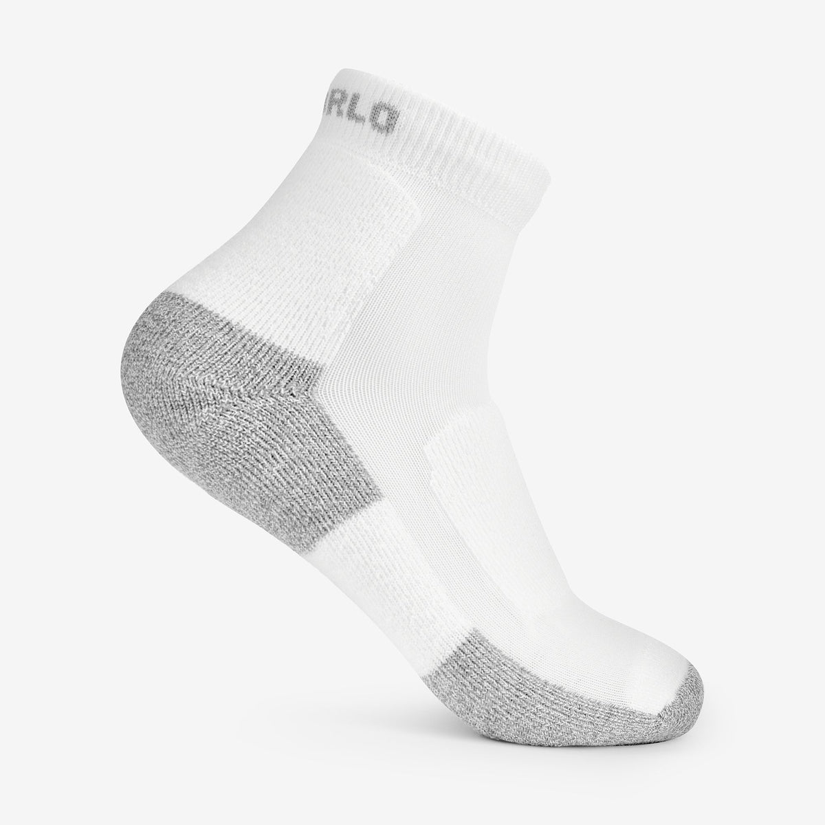 Thorlos women's white ankle walking sock with gray heel and toe cushioning