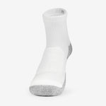 Thorlos women's white ankle walking sock with platinum gray cushioned heel and toe