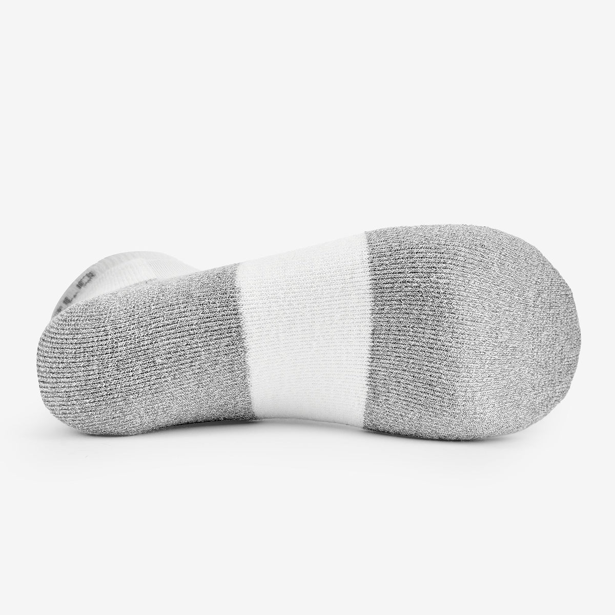 Thorlos Women's walking ankle sock bottom view showing white and platinum cushioned zones