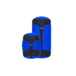 Two blue and black Sea to Summit lightweight compression sacks on white background