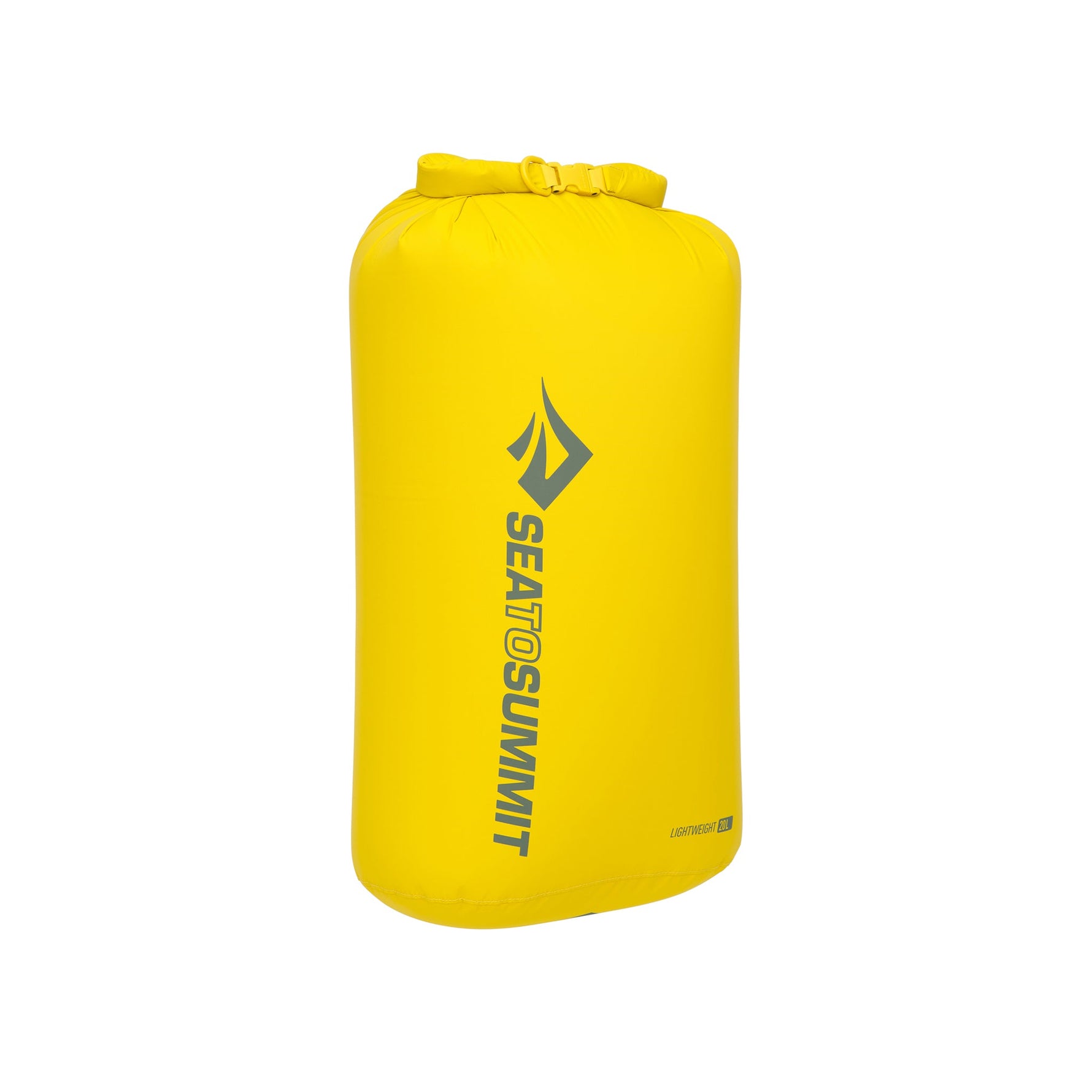 Sea To Summit yellow lightweight dry bag with roll-top closure on white background