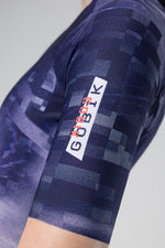 Gobik CX Pro 3.0 jersey sleeve detail showing blue digital camo pattern with Gobik branding
