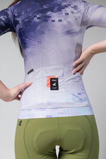 GOBIK CX Pro cycling jersey in purple pixelated pattern with rear pockets