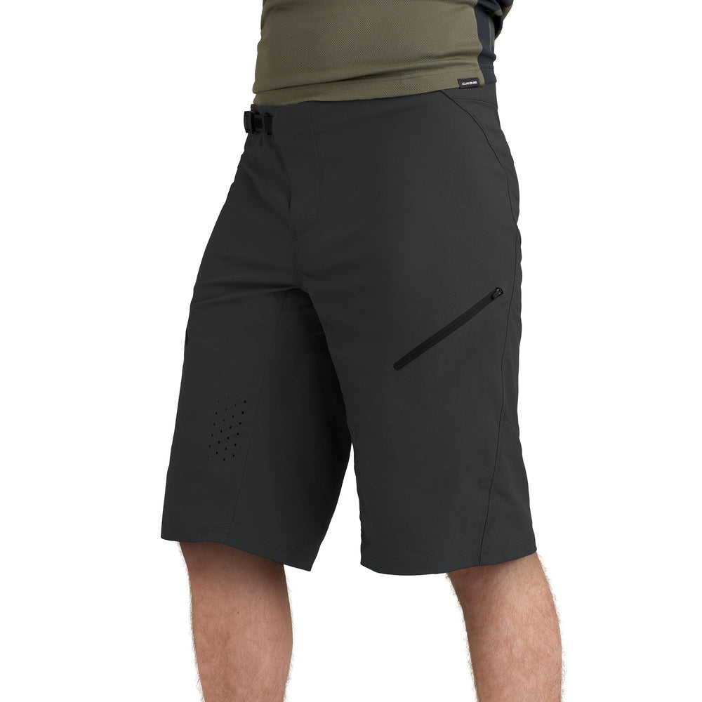 Man wearing black Dakine Vectra shorts with zippered pocket and ventilation holes