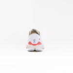 On Cloud X 4 running shoe rear view showing white upper with coral heel accents