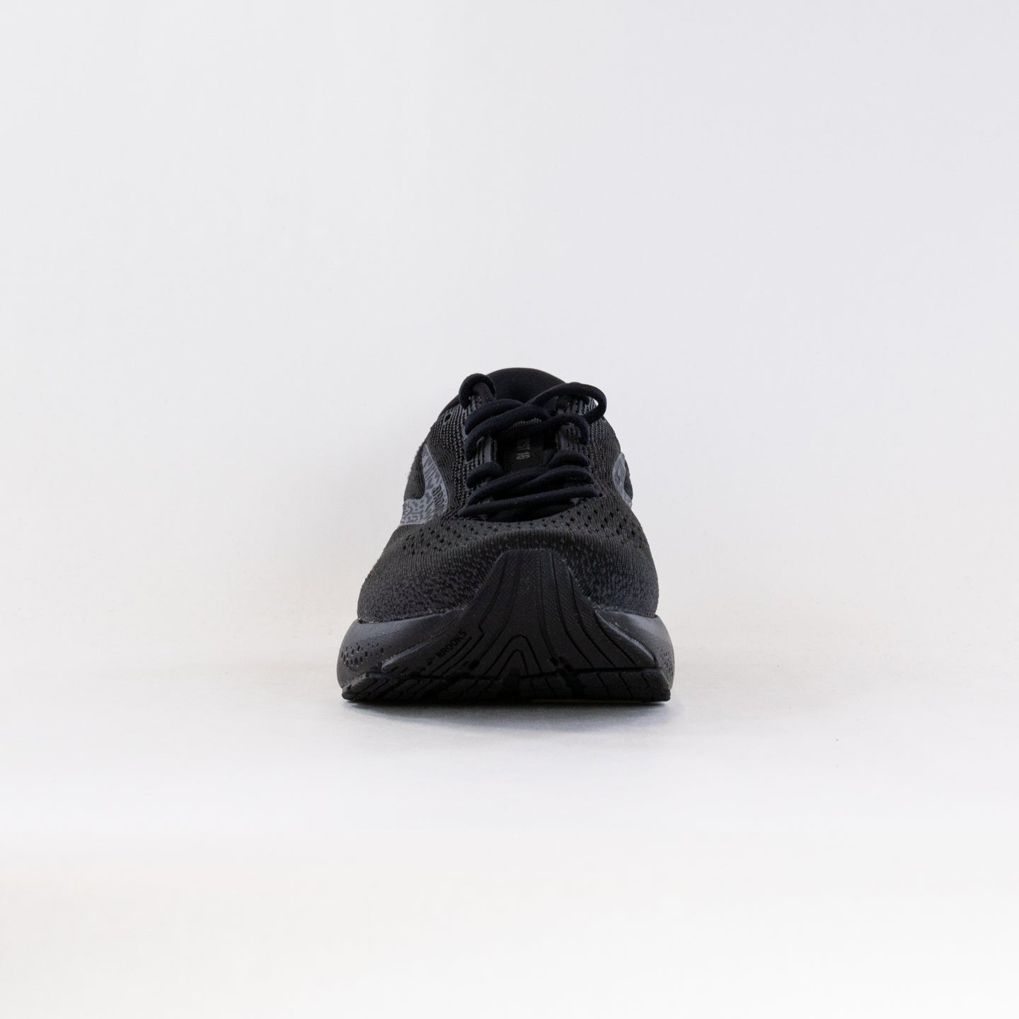 Brooks Ghost 16 men's running shoe in black colorway, front view