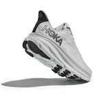 HOKA Clifton 9 men's running shoe in Nimbus Cloud/Steel Wool colorway, angled sole view