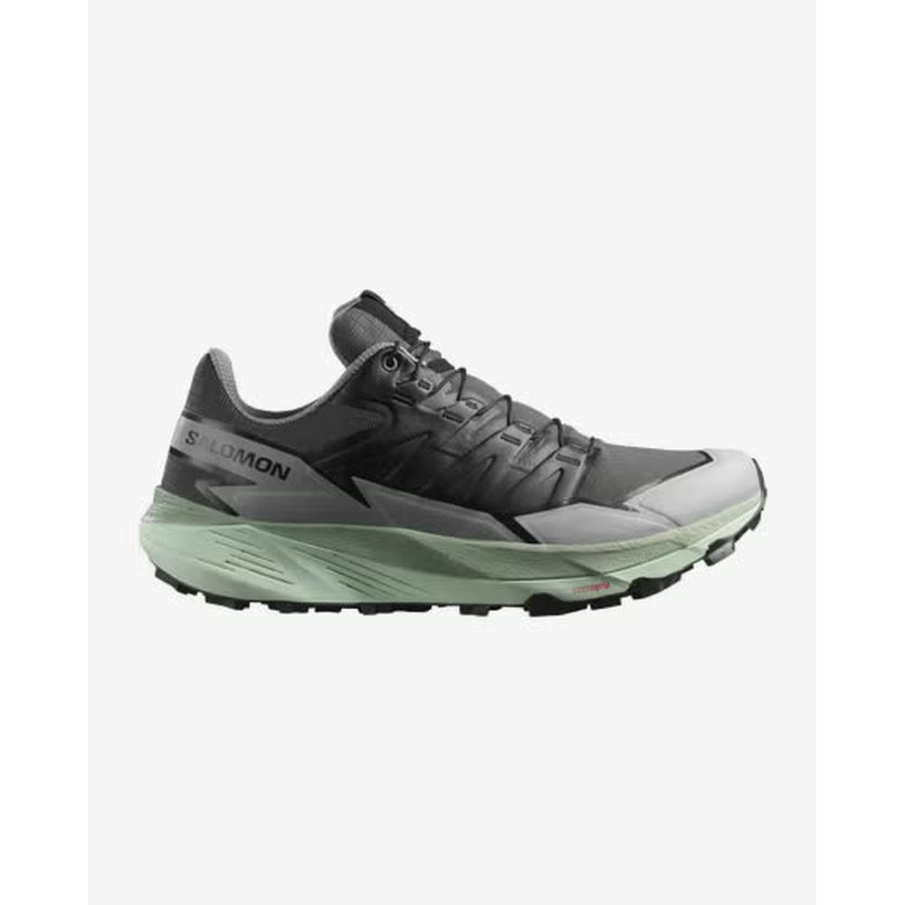 Salomon Thundercross trail running shoe in dark gray with mint green midsole